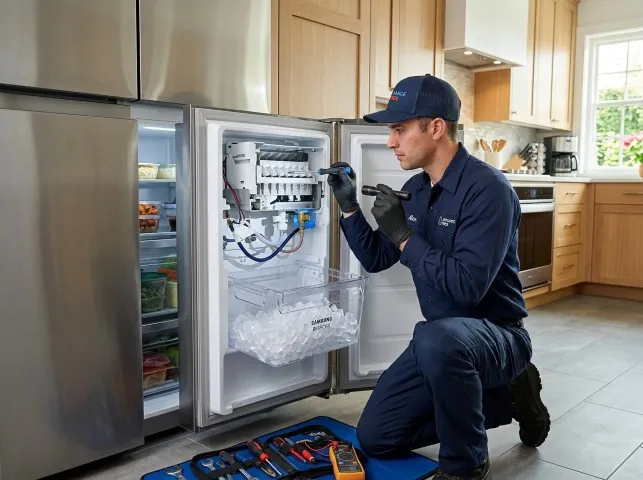 Appliance Repair Hero technician repairing a refrigerator ice maker in Abington, PA